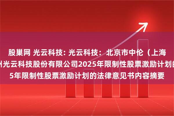 股巢网 光云科技: 光云科技：北京市中伦（上海）律师事务所关于杭州光云科技股份有限公司2025年限制性股票激励计划的法律意见书内容摘要